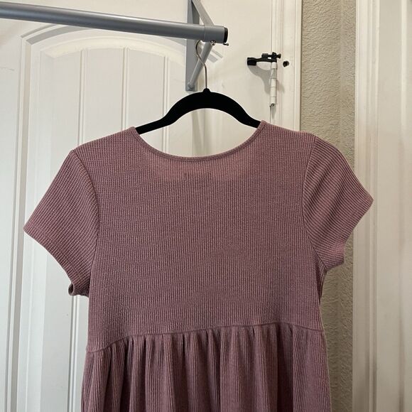Wild Fable Mauve Waffle Knit Short Sleeve Dress Pockets Juniors Womens Size M - Picture 8 of 10